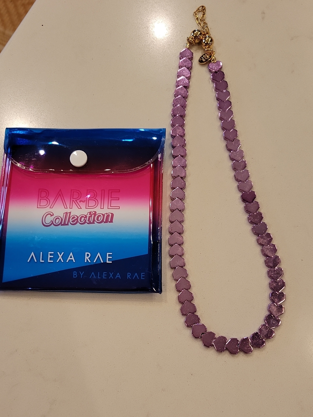 New Alexa Rae BAR-BIE Collection Pink Heart Necklace With Magnetic Clasp